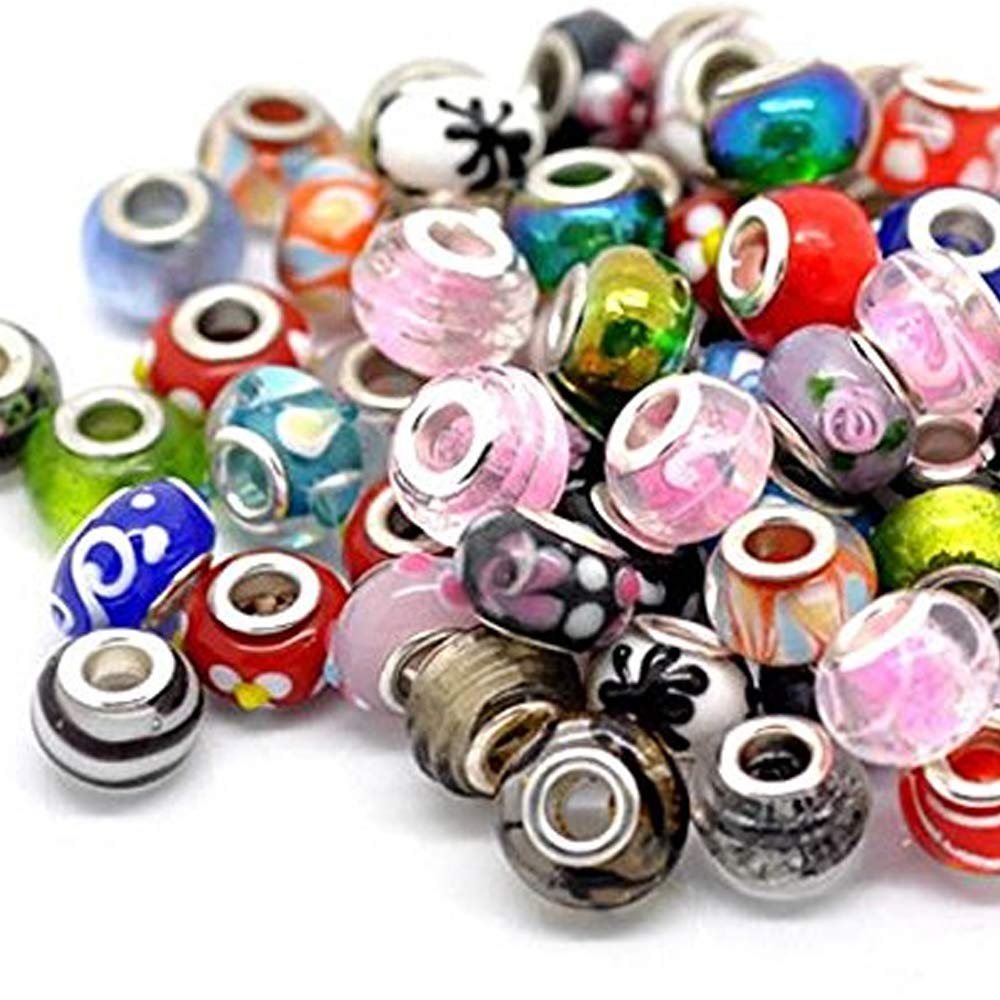 Sexy Sparkles Ten Pack of Assorted Colors Glass Lampwork Murano Glass Beads For Snake Chain Bracelets