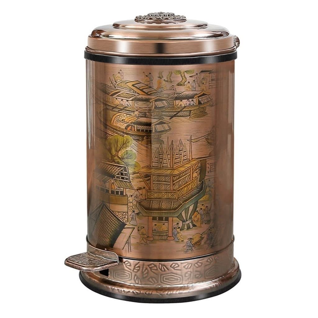 Papelera Creative Indoor Passh Can Light Lighty Sala de estar Baño Basura Pedal Retro Home Storage Storage Bucket Adecuado for el Restaurante de la oficina en casa Papeleras Para Cocina(Brass,10L)
