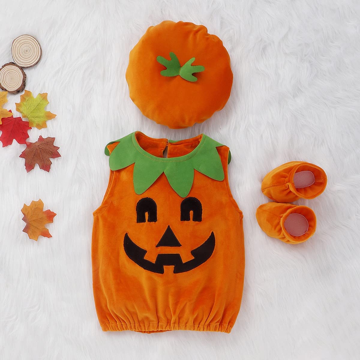 Hifot 3 Pezzi Vestito Zucca Neonato,Costume Zucca Bambino Pagliaccetto con Cappello e Scarpa Costumi Halloween Bambini Ragazze Ragazzi