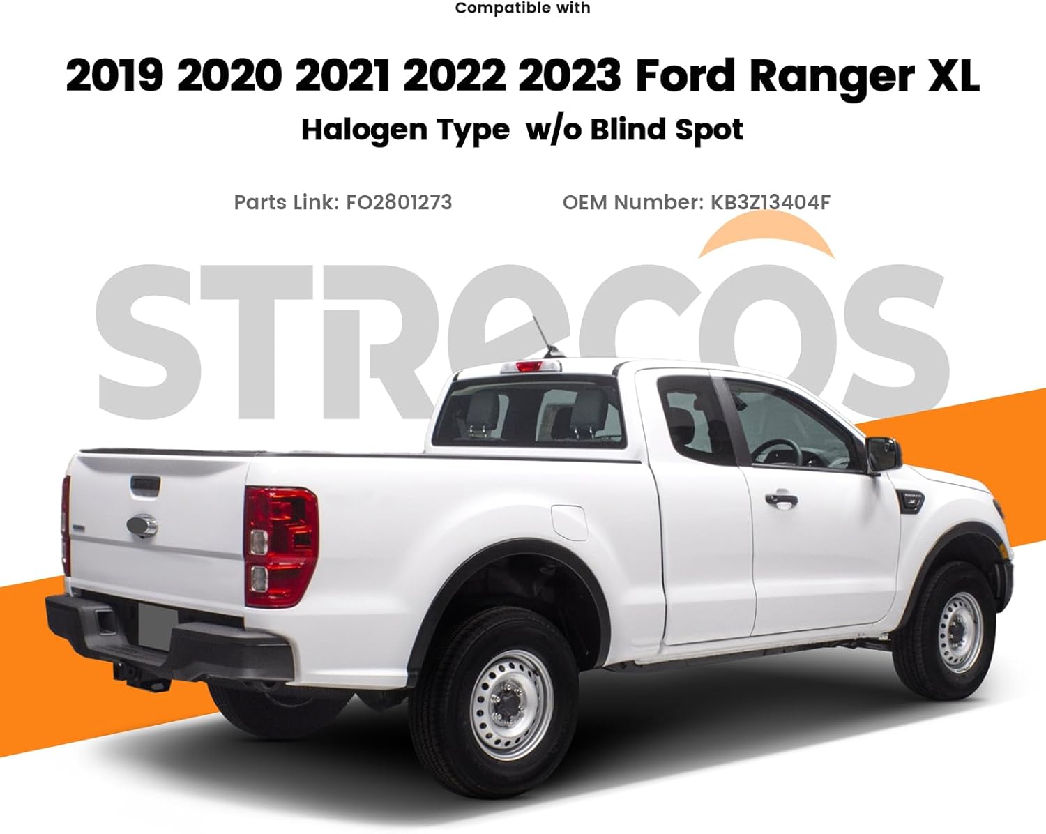 Tail Light Compatible with 2019-2023 Ford Ranger XL Halogen Type w/o Blind Spot RH Taillight Rear Brake Signal Back Tail Lamp Assembly with Bulbs and Harness Replace KB3Z13404F (Right Passenger Side)