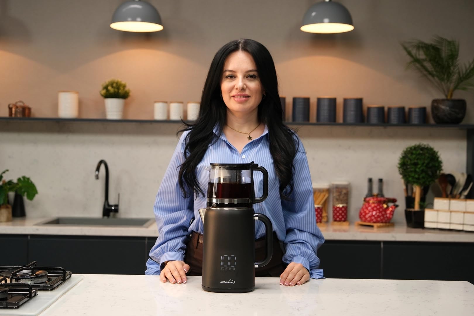 Dem Keyfi Digitaler Teekocher – 1,5L + 1,1L, 1800W, Temperaturregelung, Glas-Teekanne, Touch-Display, Edelstahlfilter