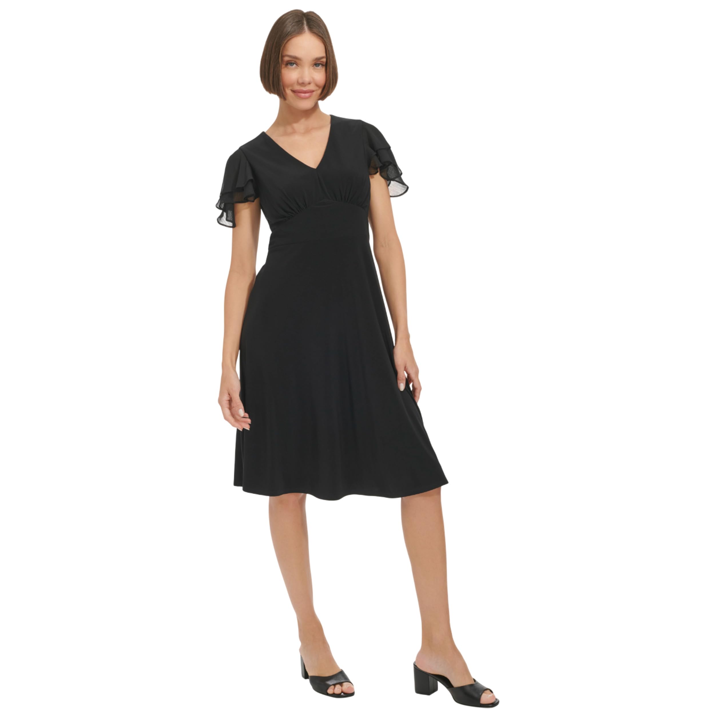 Tommy Hilfiger womens Chiffon Flutter Sleeve V-neck Knee Length Dress Dress