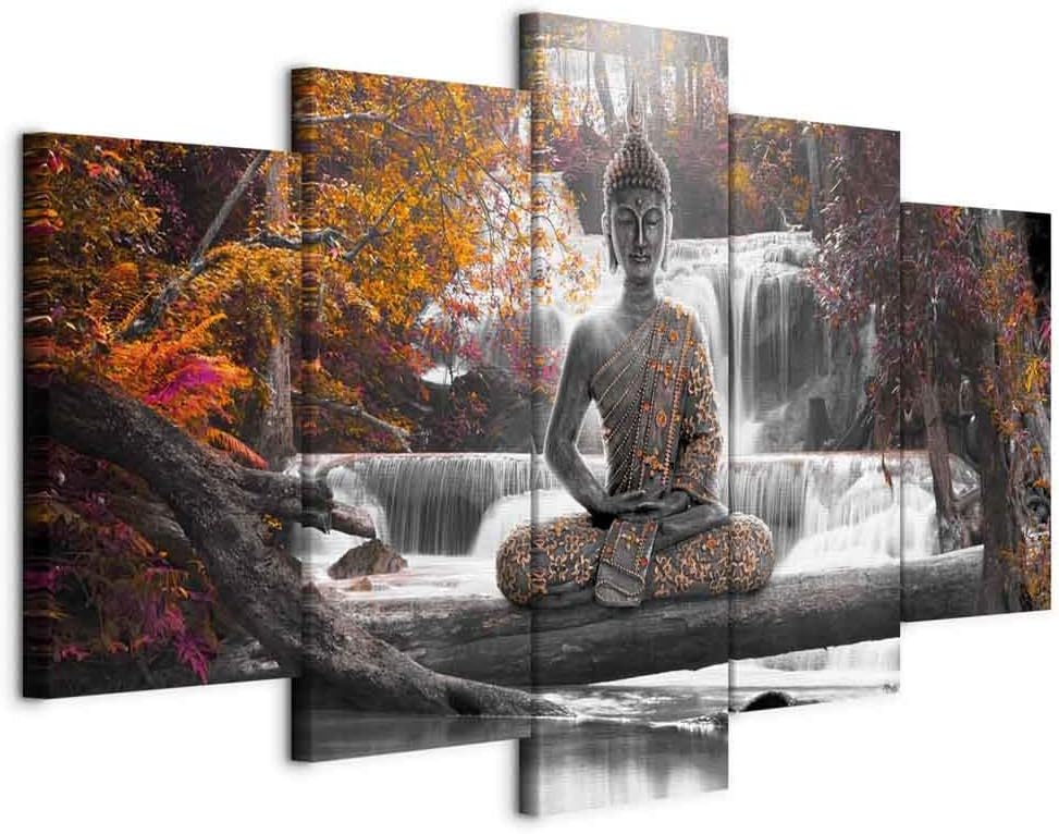 artgeist Canvas Wall Art Print Orient 40x20 in - 5pcs Home Decor Framed Stretched Picture Photo Painting Artwork Image Zen Spa Waterfall Buddha c-A-0021-b-p