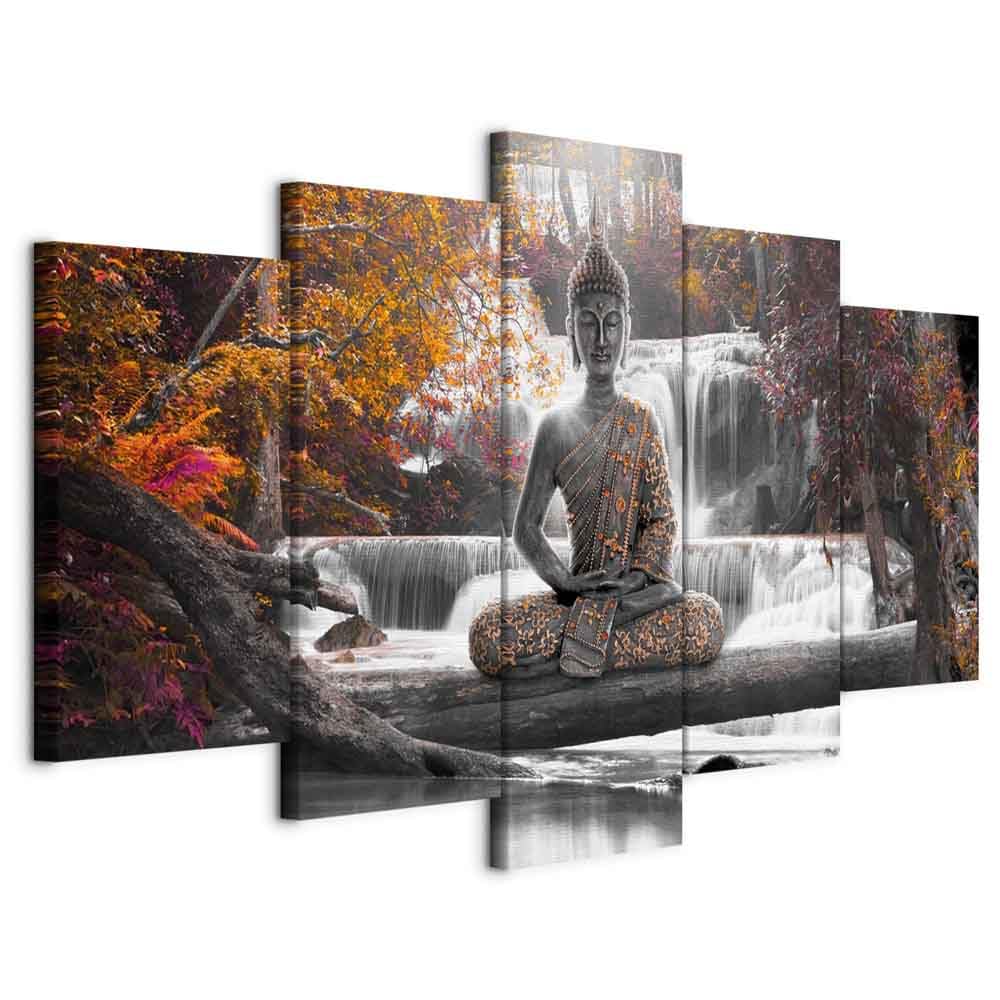 artgeist Canvas Wall Art Print Orient 40x20 in - 5pcs Home Decor Framed Stretched Picture Photo Painting Artwork Image Zen Spa Waterfall Buddha c-A-0021-b-p