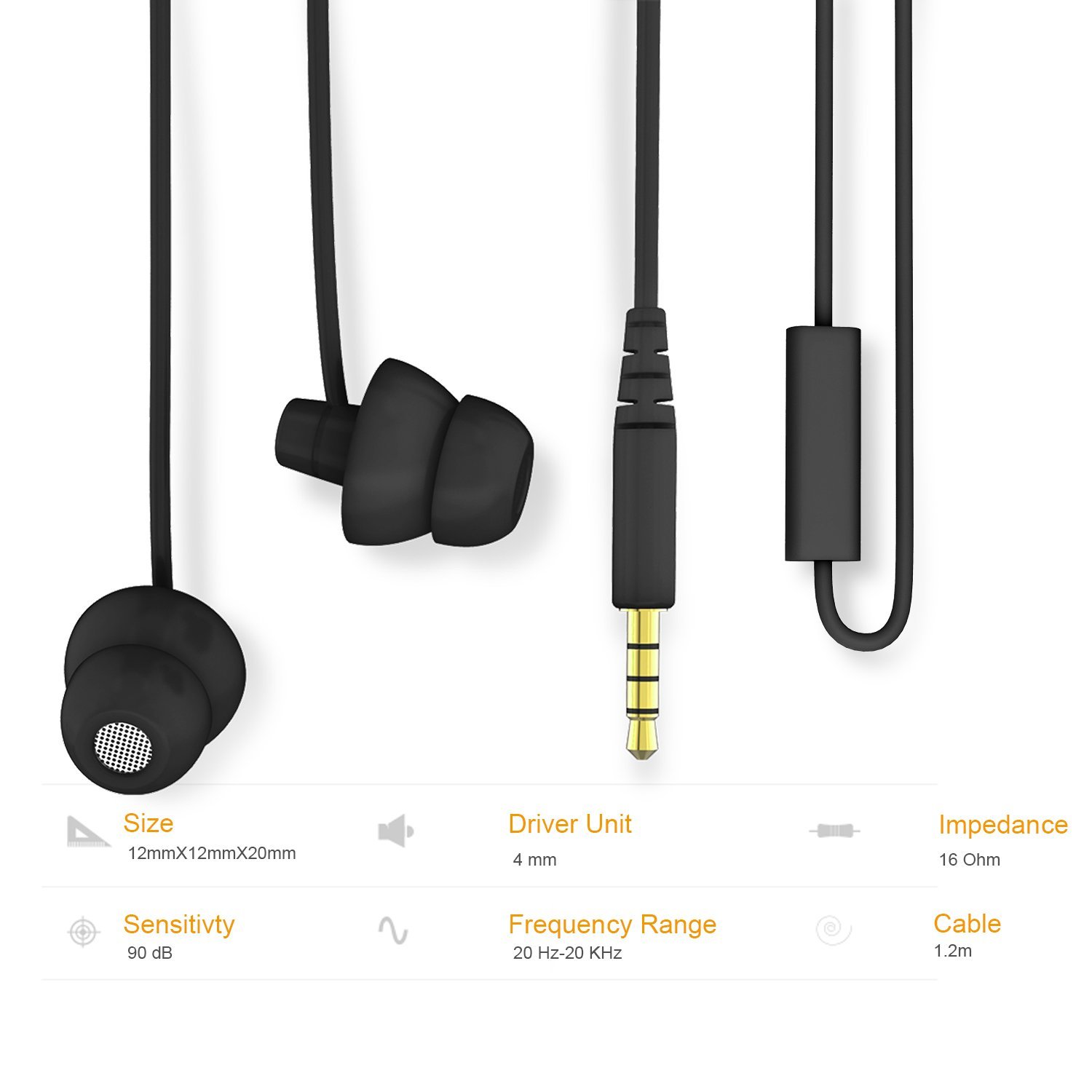 MAXROCK Ecouteurs Intra-auriculaires Stéréo avec Micro Integré, Ecouteurs pour Sommeil, Oreillettes en Silicone Ultra Léger et Confortable,Casque de Réduction du Bruit, Oreillettes de 3.5mm Jack pour Iphone,Huawei,Samsung,Tablette, PC（Noir）