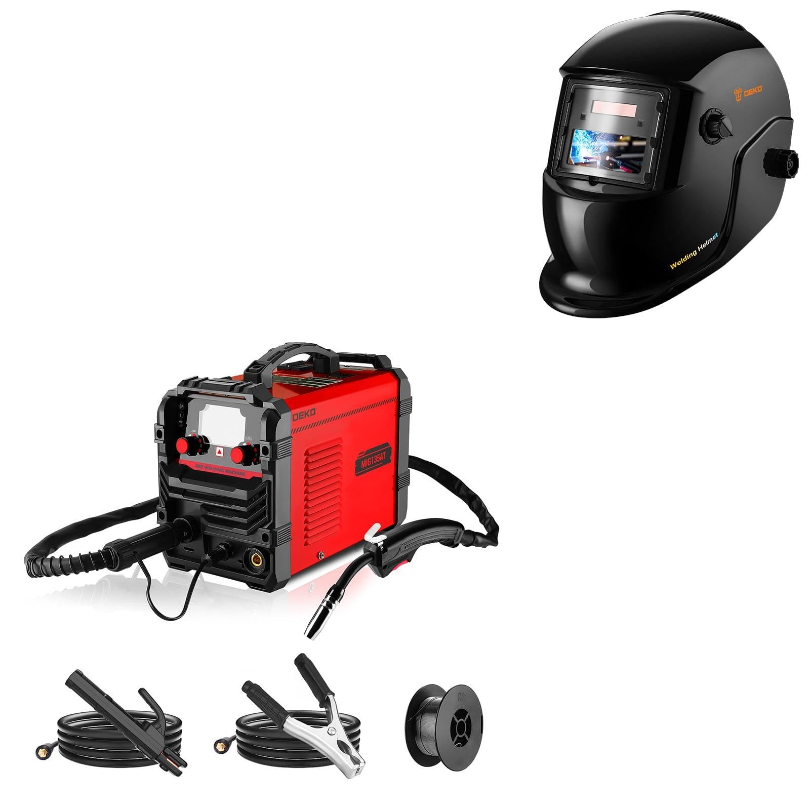 DEKOPRO Saldatrice 220V 135A MIG-Lift TIG-Stick 3-in-1 IGBT portatile, casco auto-oscurante solare true-color, kit completo per casa e fai-da-te, sicurezza e precisione
