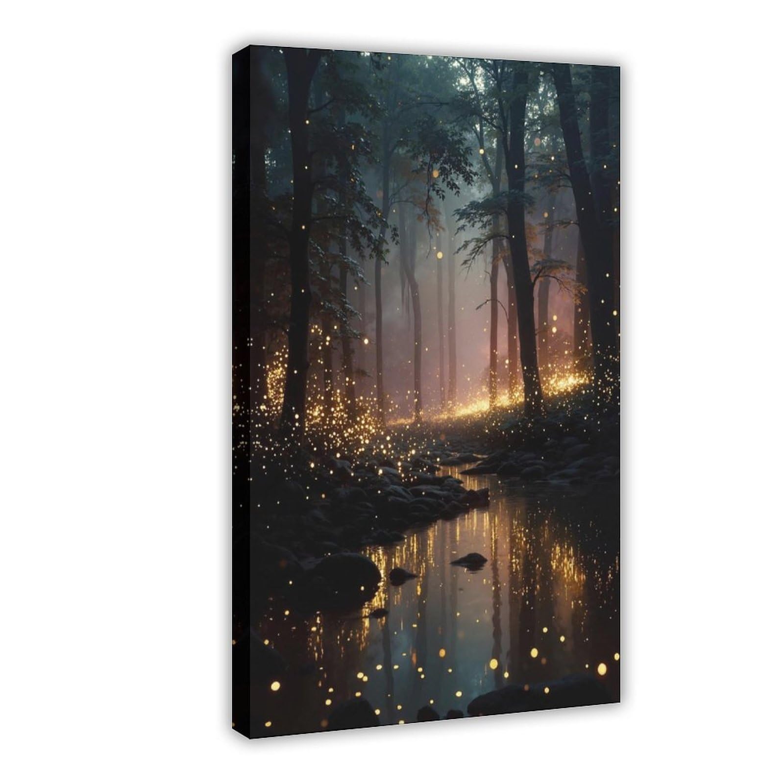 Bareronor Frame Fireflies In Forest Canvas Poster Bedroom Decor Landscape Office Room Decor Gift 20" L X 30" W