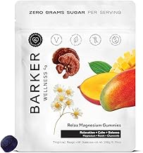 Barker Wellness Magnesium Relax Gummies | Advanced Stress & Muscle Tension Relief | Promotes Calm & Relaxation with Reishi Mushroom & Chamomile | Vegan, Sugar-Free, Tropical Mango | 60 Gummies