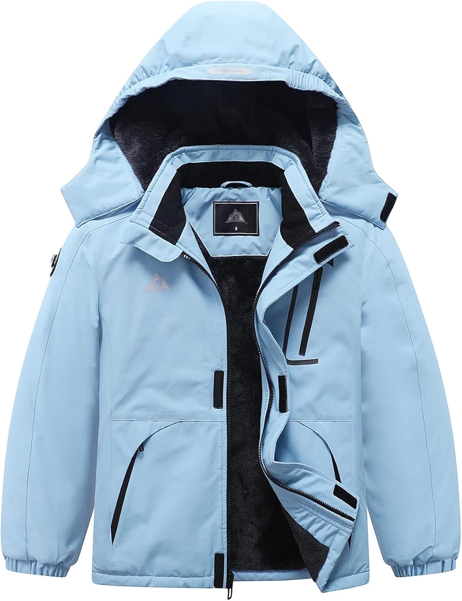 IDTALHZY Kid's Ski Jacket Waterproof Winter Coat Boy's and Girl's Fleece Snowboarding Jackets with Detachable Hood