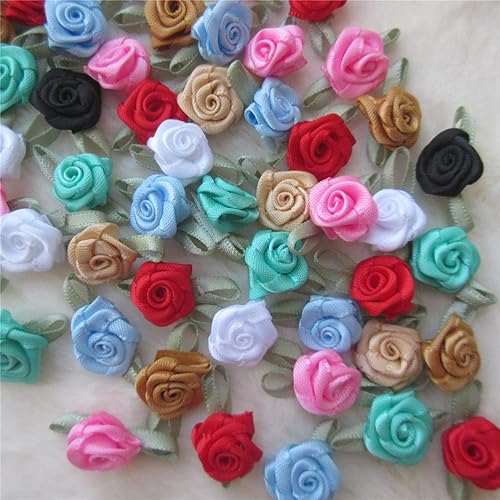 Miniatura 7 de 200 unidslote mini lazos de cinta rosas flor raso rosetas tela artificial adorno apliques costura artesanía bricolaje hecho a mano decoración de