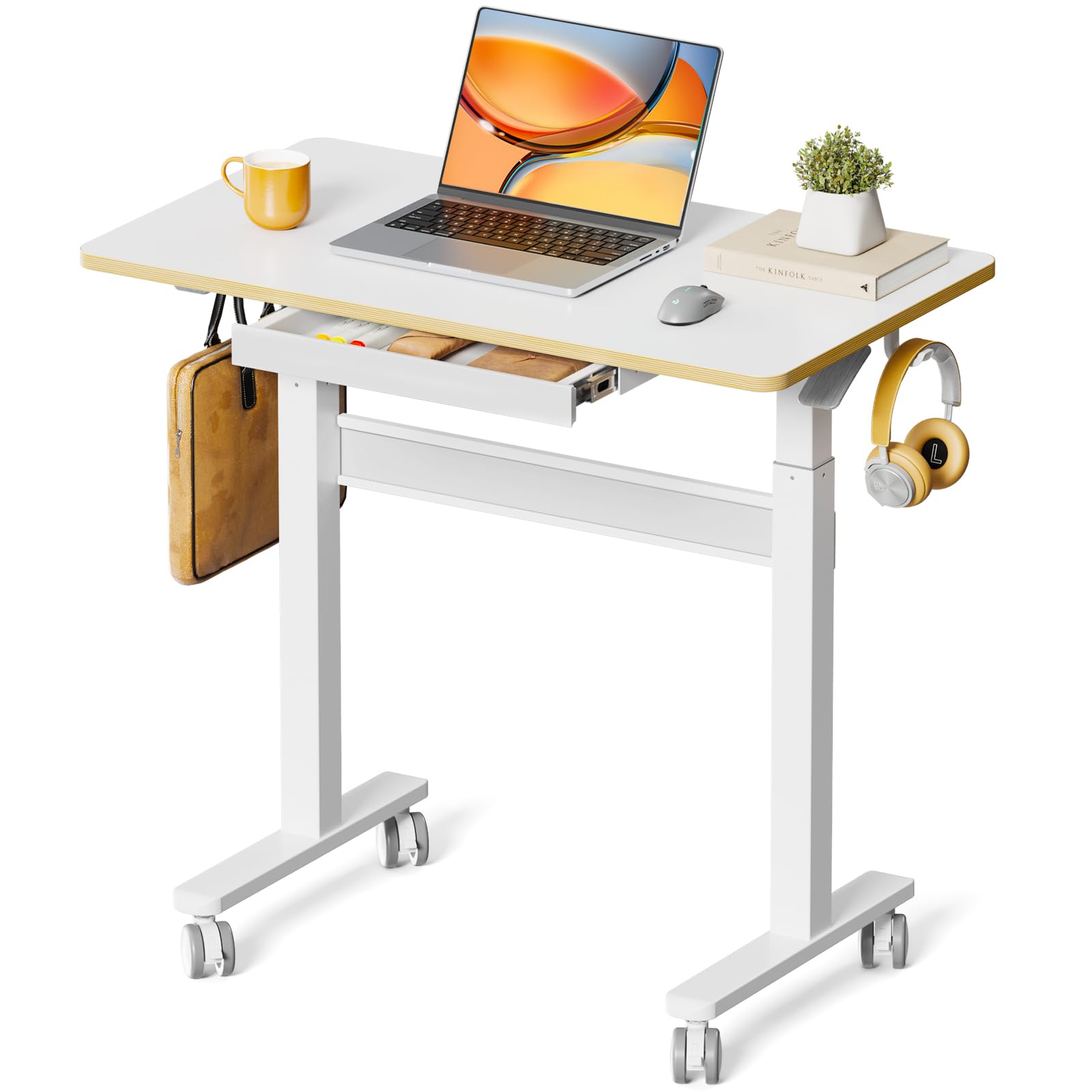 JOY worker Mobile Standing Desk 35In Small Height Adjustable Desk with Drawer Rolling Treadmill Desk Workstation with Wheels