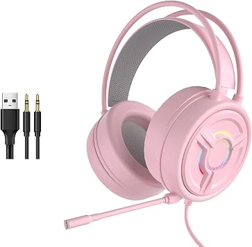 Gaming Headset, Gaming Headphone, Microphone, Noise Cancelling Headphone, Atmosphere Light, 7.1 Stereoscopic Channel, PC Earphones, Headset, Wired, Comfortable Wear, Lightweight, 50 MM Speaker,