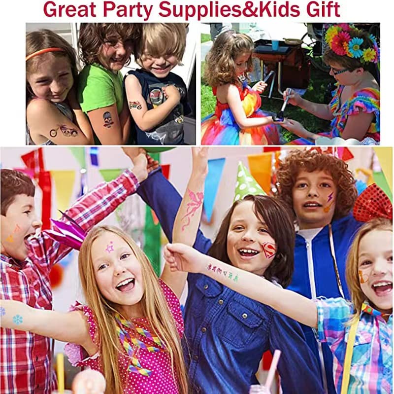 Miniatura 2 de Kit de tatuajes temporales con purpurina para niños, 24 purpurina corporal, 2 pegamento, 5 pinceles, 187 plantillas, kit de maquillaje de Halloween