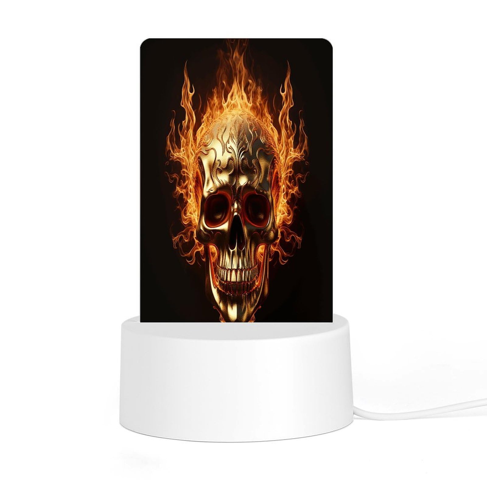 Adfgyerh Style Skull And Flames Night Light Acrylic Material Easy Installation, Home Decor Usb Interface Power Supply, Lamp For Restaurant Bar Cafe Room Decor