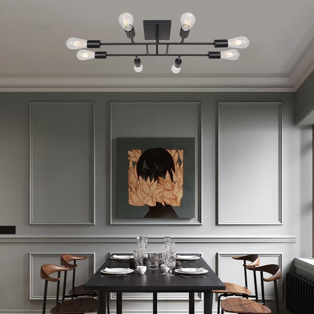 Black Friday - 70% OFF TULUCE Modern Ceiling Light Semi Flush Mount Light Fixture Mid Century Black Sputnik Chandeliers with 8 Lights Kitchen Light Ceiling for Bedroom Dining Room Living Room Lighting