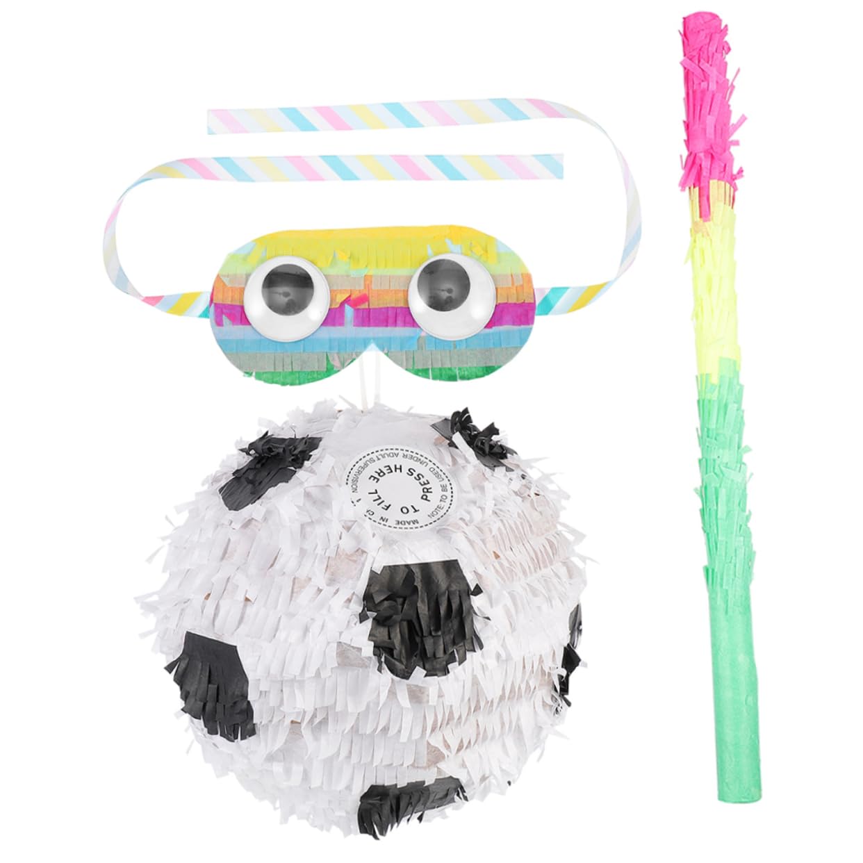 Piñata Compleanno a Forma di Pallone da Calcio in Carta con Bastone e Benda, Decorazione Creativa per Festa e Carnevale, Set 3 Pezzi per Giochi Divertenti