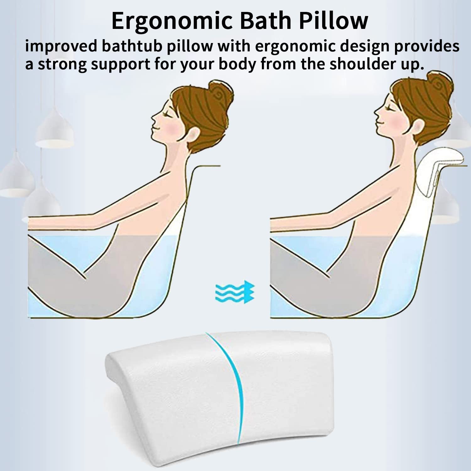 Lonkenn Cuscino da Bagno, Spa Bath Pillow, Cuscino di Vasca da Bagno con Antiscivolo Ventose, Impermeabile Cuscino per Collo Testa Vasca da Bagno,Poggiatesta Ergonomico per Tutti i Tipi di Vasca e Spa