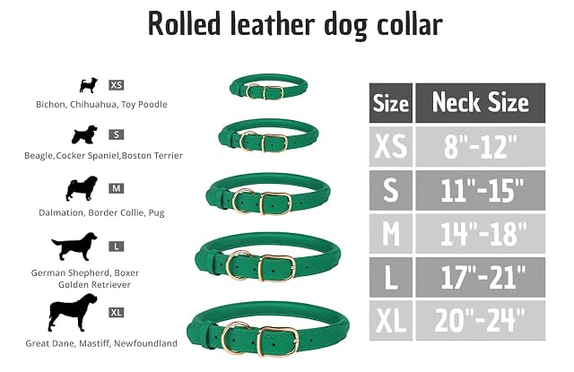 Foto 3 de 8 de MUROM Collar de cuero enrollado, collar de cuerda redonda duradera para perros pequeños, medianos y grandes