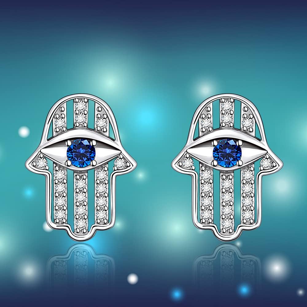 White Gold Hamsa Evil Eye Earrings Womens Stud Hypoallergenic Earrings for Sensitive Ears Minimalist Protection Jewelry for Women - Image 7