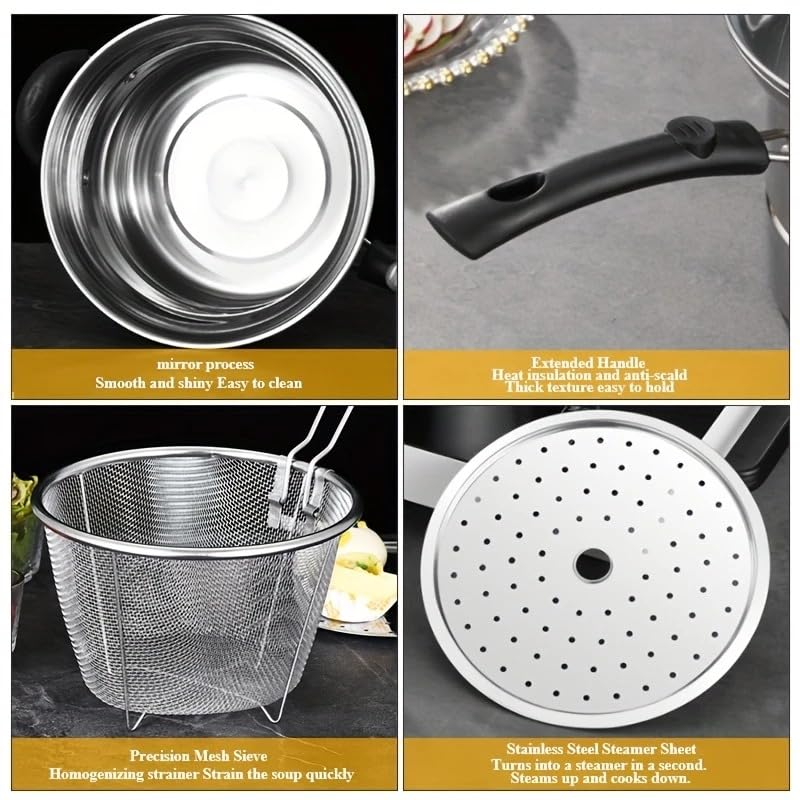 Image of Small Deep Frying Pot with Strainer Basket,1200ml Stainless Steel Pan with Handle,Ideal for Frying French Fries /Chicken Wings /Shrimp /Boiling Butter /Gravies (2 in 1 Frying Pot)