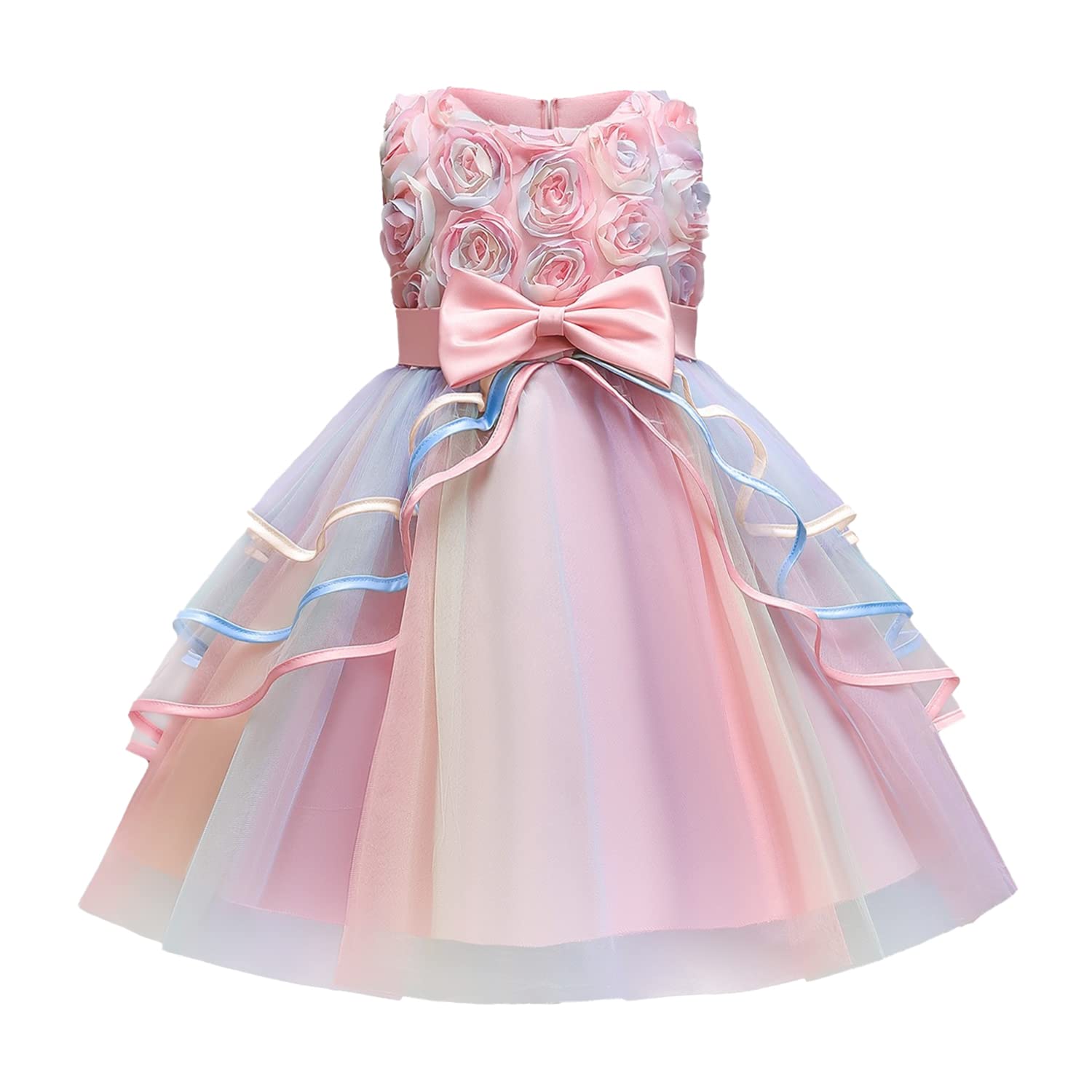 TTYAOVO Vestido Elegante de Princesa,Fiesta para Niña Vestido Flor Boda Niña Dama de Honor Vestido