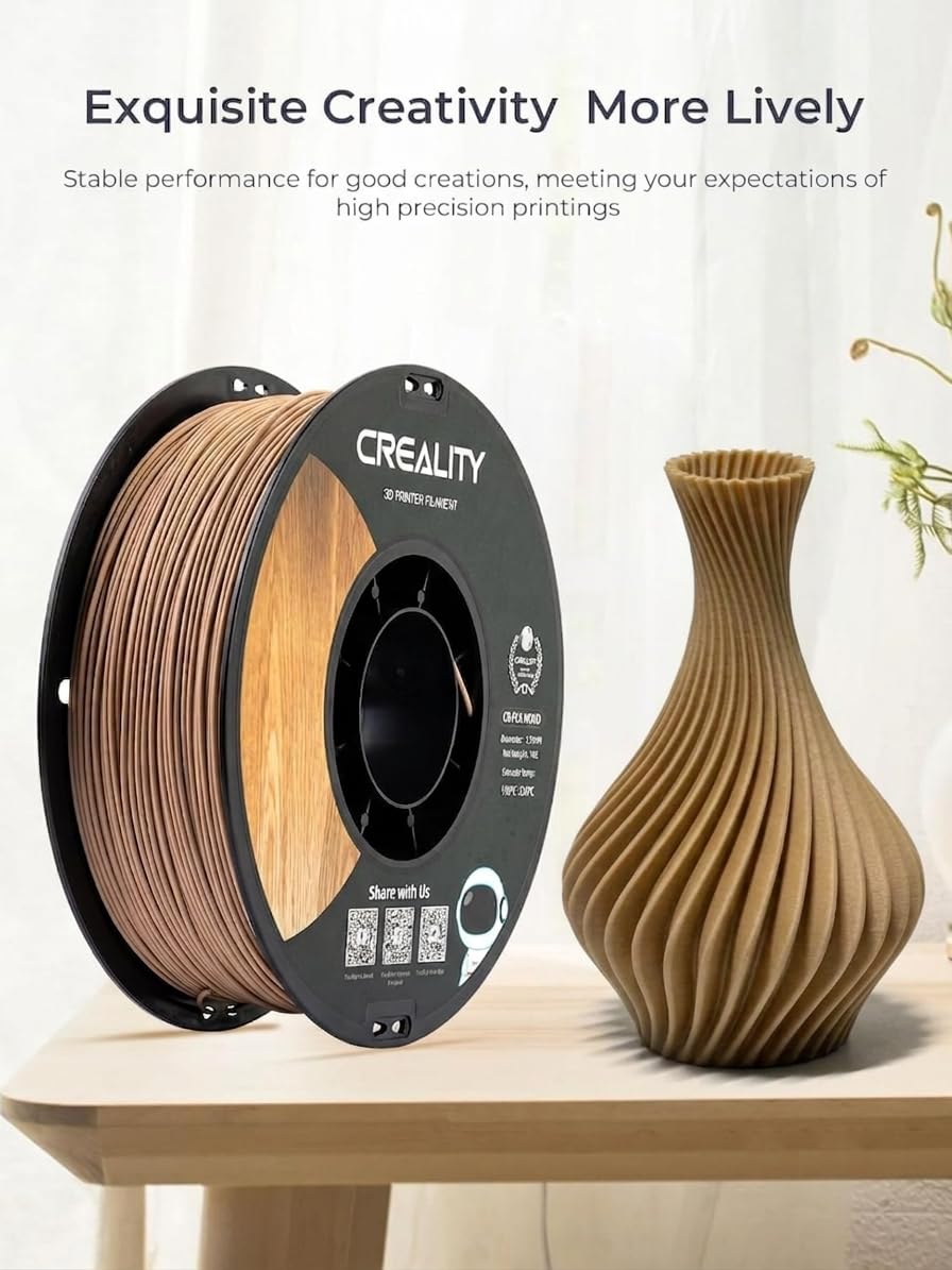 Creality Holzfilament 1,75mm, CR PLA mit natürlicher Holztextur - 1kg Spule, matte Oberfläche - Maßgenau ±0,02mm