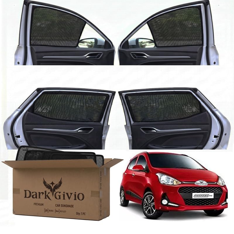 Image of Car Window Sun Shade Protector for I 10 (T 2) (2011 17) | Exact Fit Non-Magnetic Half Cut Sunshade (Set of 4 /6) | UV Blocker Side Window Car Curtains & Interior Accessory