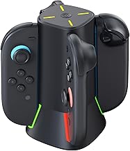 Nintendo Switch 2 - Base de carga 4 en 1 para controladores JoyCon, accesorio de interruptor, estación con múltiples modos de luz RGB, noche de juego familiar y artículos esenciales de viaje