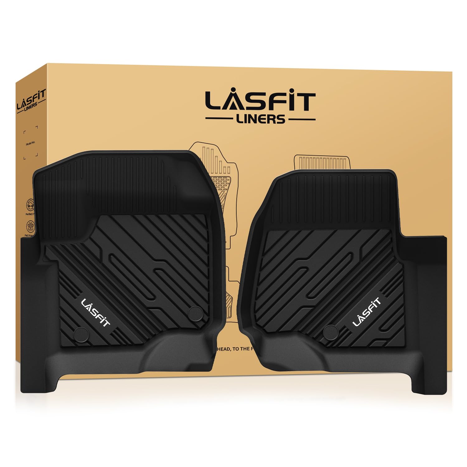 lasfit floor mats for ford f250 f350 f450 2017-2026 crew cab front bucket seat (not fit row bench seating) floor super duty all weather protector tpe car floor liner, only 1st, 2pcs black