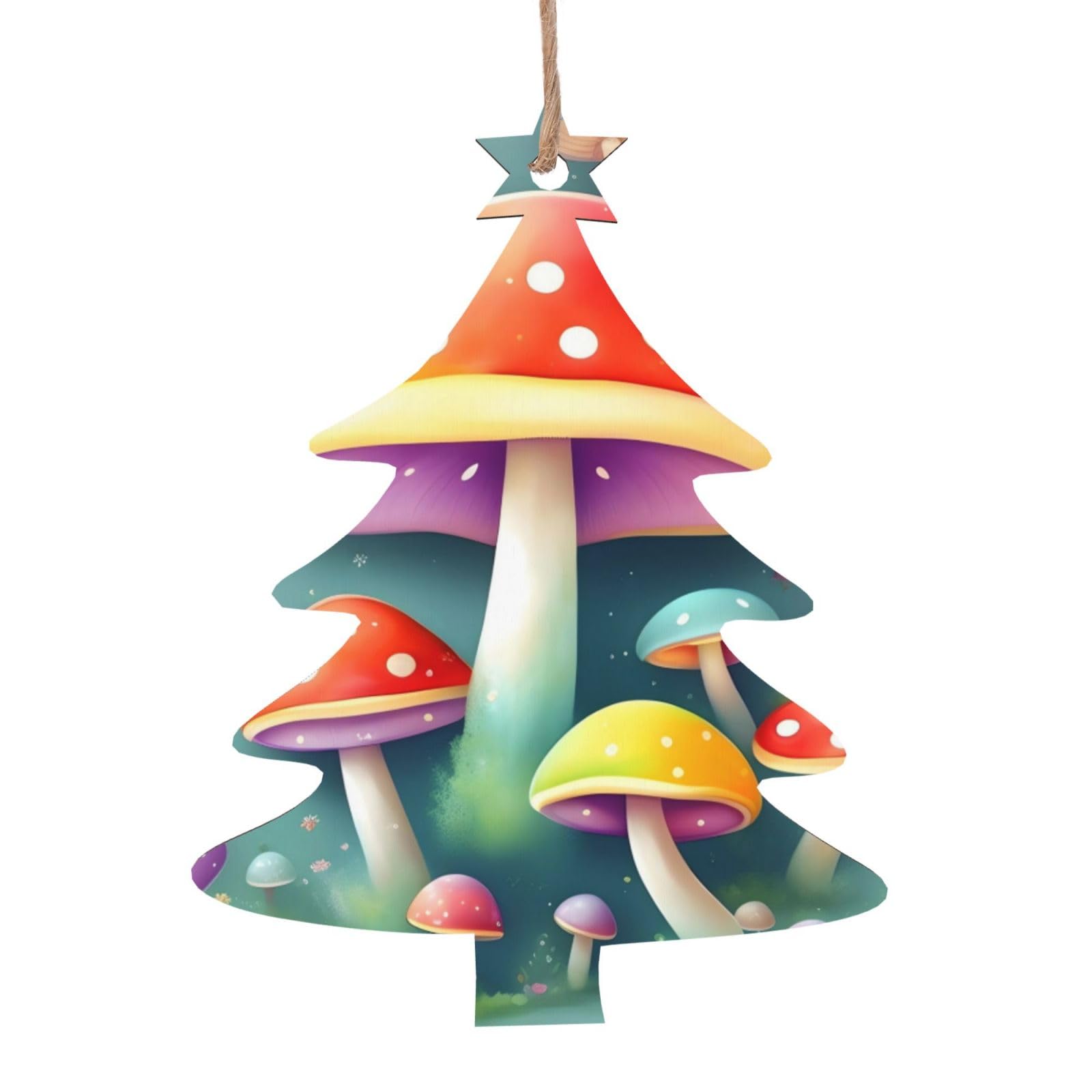 Cute Colored Mushrooms Printed Christmas Wooden Pendants, Simple and Environmentally Friendly, Holiday decorationsã€‚