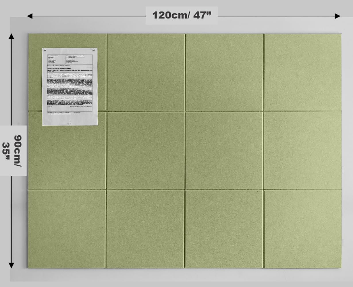 DECORITA Duża alternatywa dla tablic korkowych, 120 x 89 cm, 12 szt. filcowych płytek ściennych z bezpiecznymi zdejmowanymi zakładkami samoprzylepnymi, korkowa tablica korkowa do domu, biura, tablica