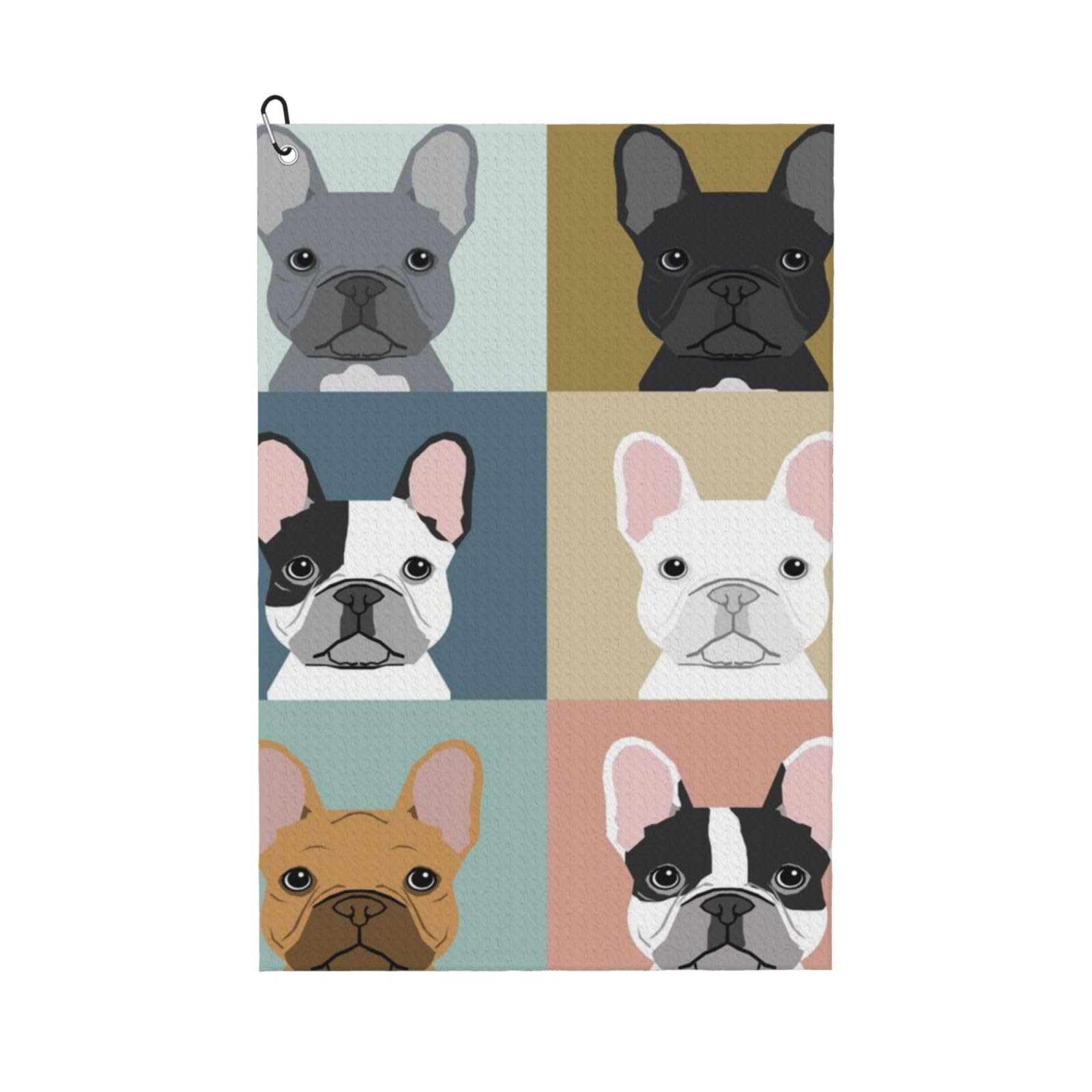 Hnnkloy French Bulldog Printed, 16x24 in Portable Waffle Golf Towels with Carabiner Clip for Golf Bag