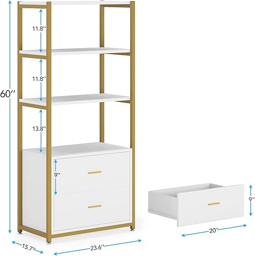 Miniatura 2 de Tribesigns Estantería, Estantería de 4 Niveles con 2 Cajones, Etagere Estantes Estándar para Libros Estante de Exhibición para Oficina en Casa