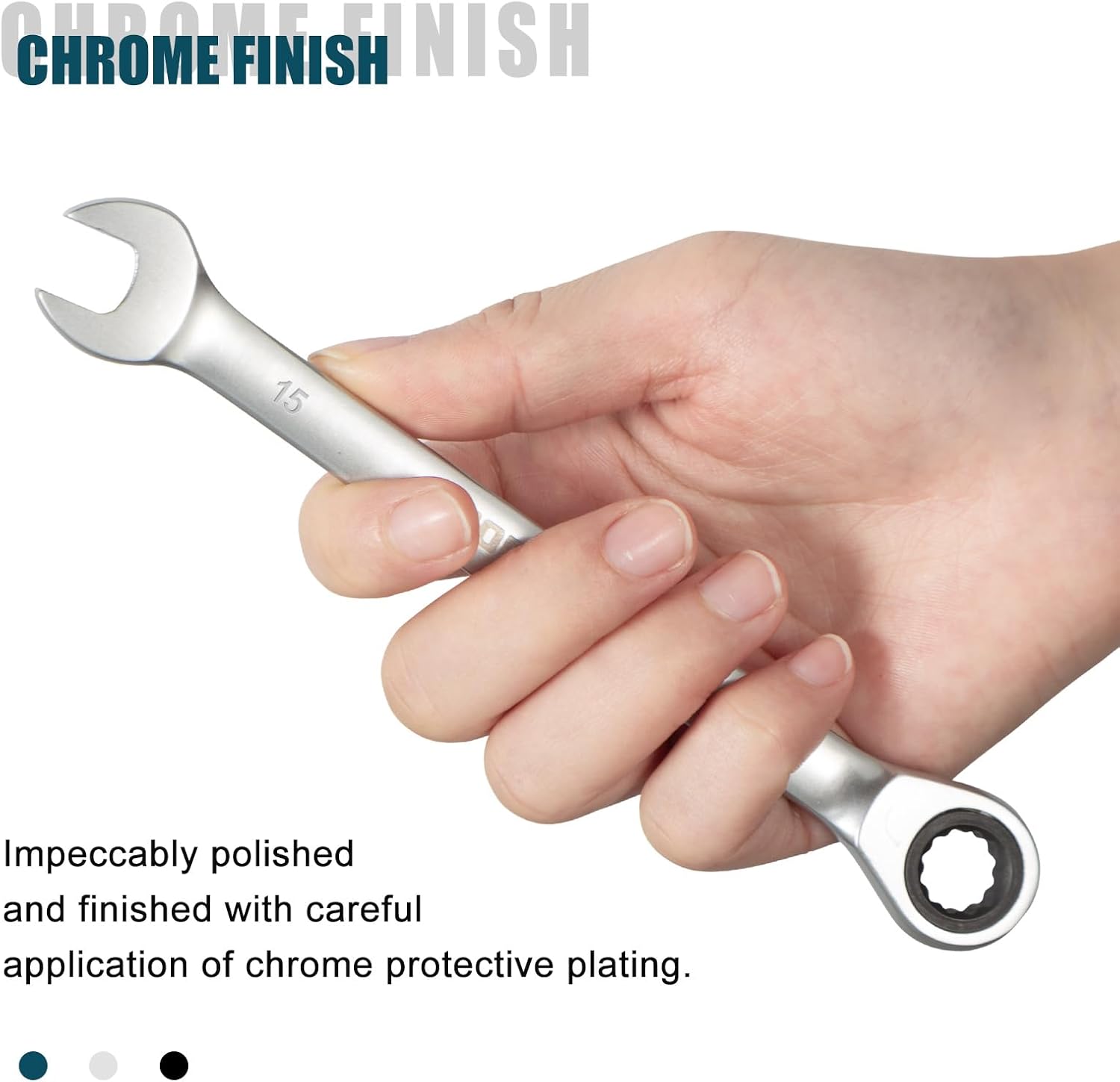 SORAKO 15mm Ratcheting Combination Wrench, Chrome Vanadium Steel Gear Wrench, Industrial Grade Cr-V Steel Gear Spanner, Household Garage Tools(Metric)