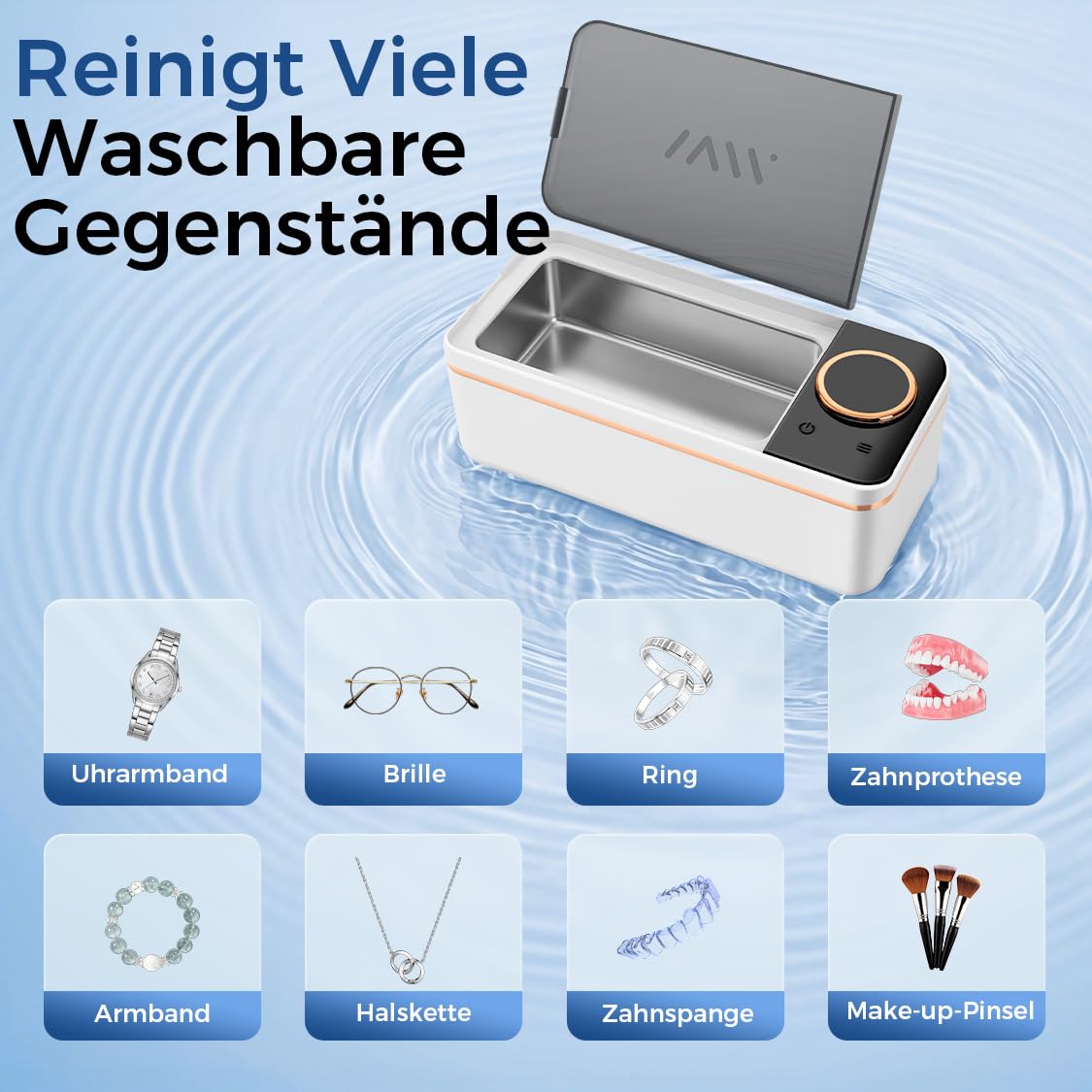 Ultraschallreinigungsgerät, 450ML Brillenreinigungsgerät, 55000Hz Ultraschallreiniger Brille, Mit 6-Stufigem Digitaltimer, Gründliche Reinigung von Brillen, Zahnprothesen, Münzen, Schmuck und Uhren.