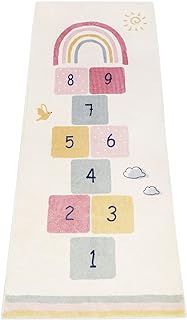 Topotdor Rainbow Sky Hopscotch Game Rugs,Kids Play Area Rugs Soft Floor Carpet for Bedroom Playroom Nursery,Great Gift for Girls & Boys,27.5