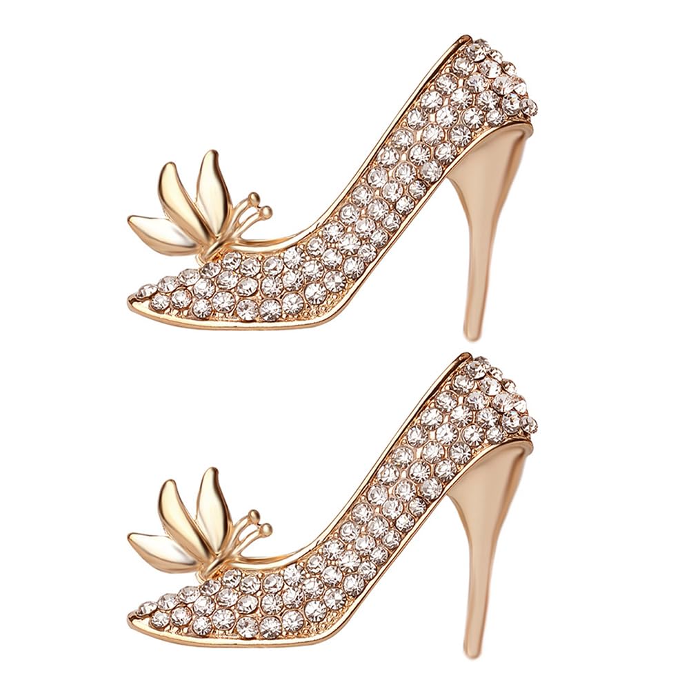 2pcs Women Brooch Pins High Heels Shoes Shape Crystal Rhinestone Decorative Pins Fashion Jewelry Accessories for Wedding Party Clothing