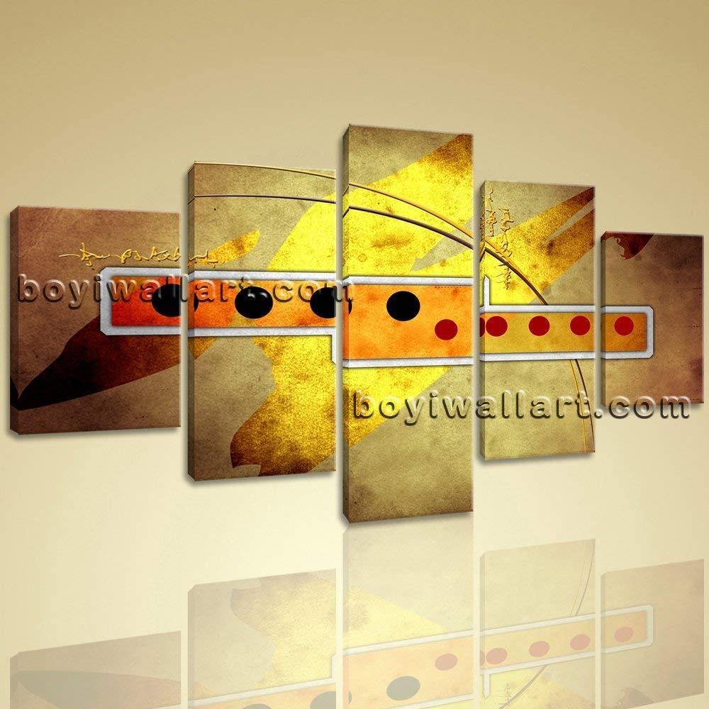 Large Modern Abstract Painting Print Oil Dining Room Five Panels Art, Large Abstract