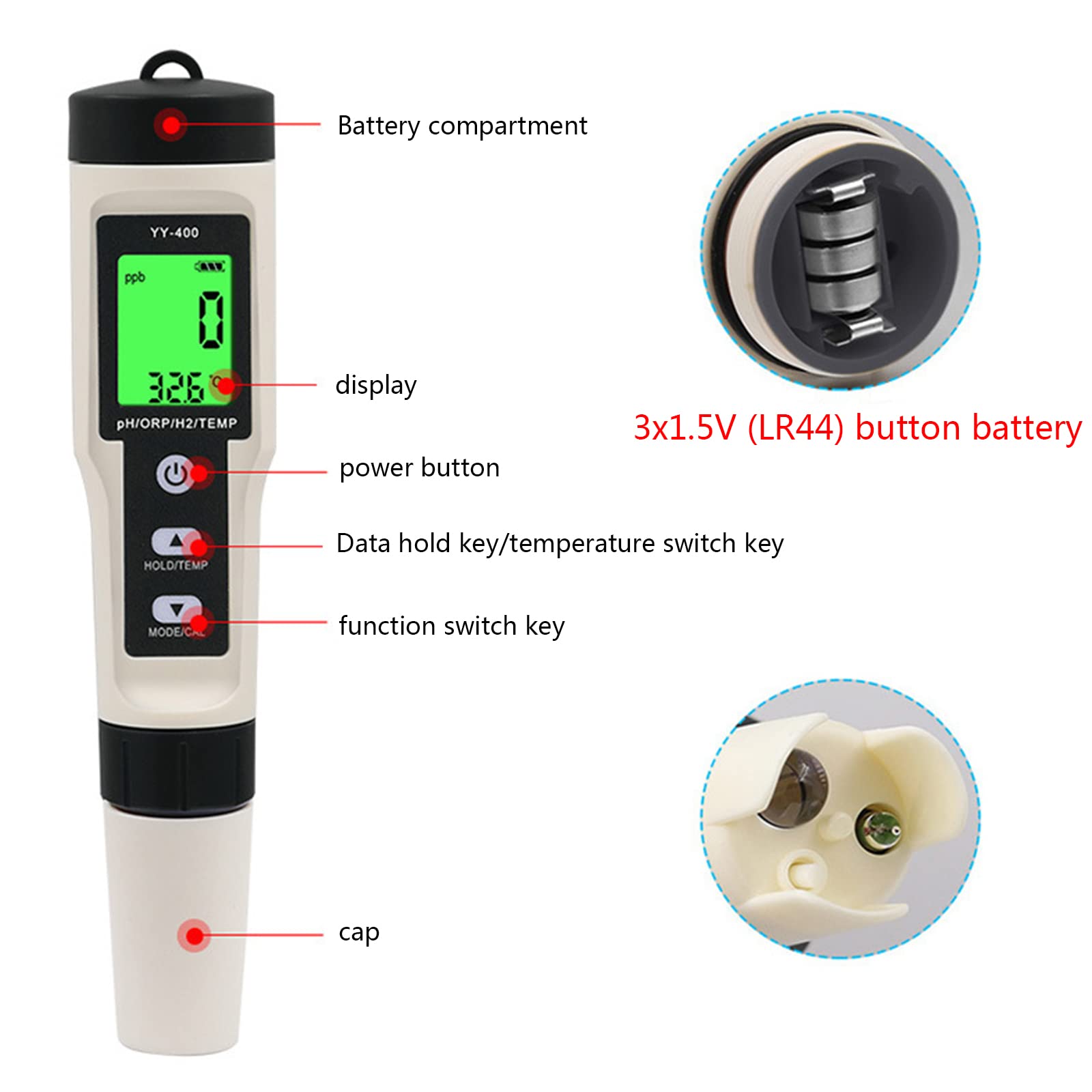 Upgraded 4 In 1 ORP TEMP Meter Digital Water Quality Tester & Hydrogen Generator Water Bottle With Backlight Water Quality Meter Tester 0-14.0 Measurement Range For Household Drinking