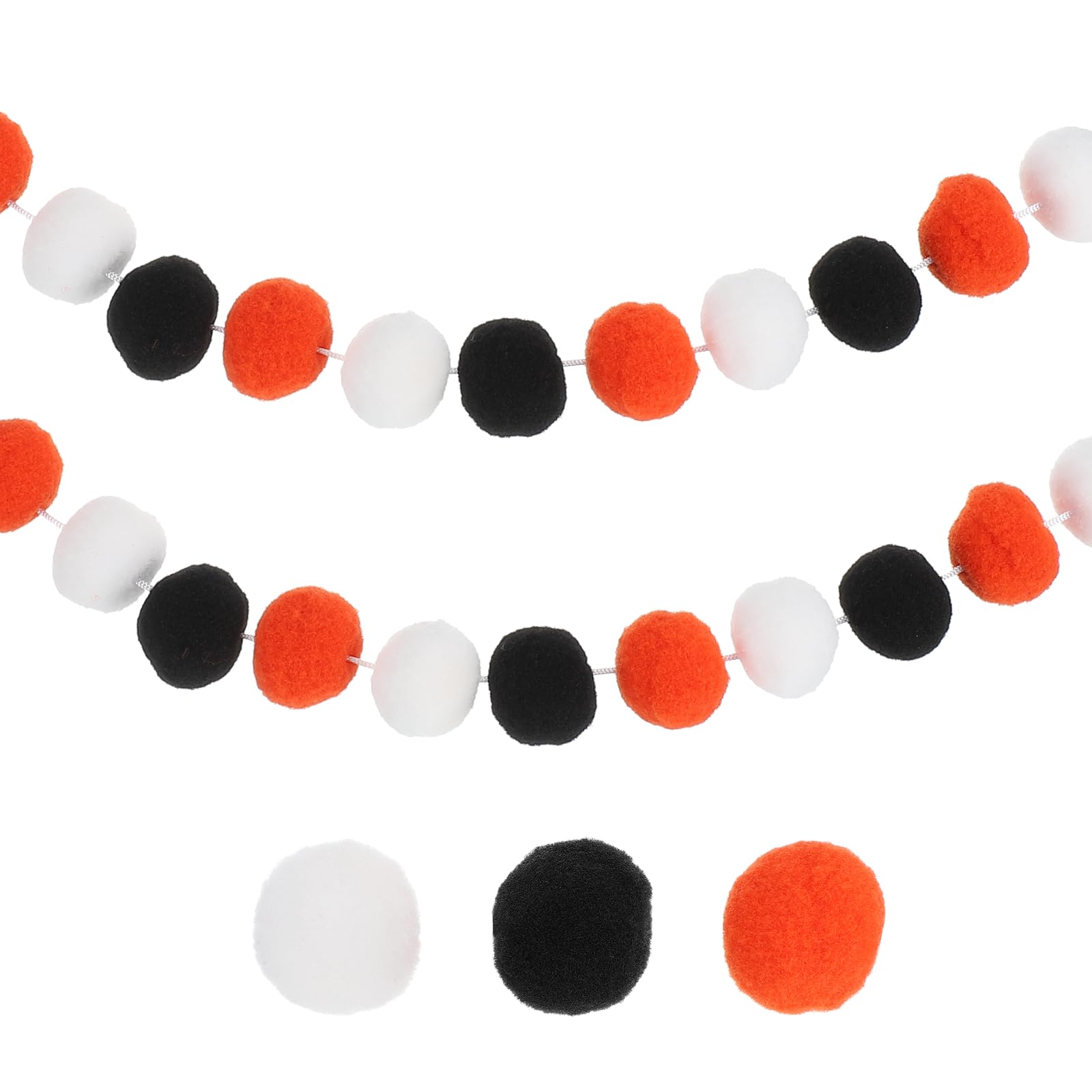 PATIKIL 13Ft Pom Pom Garland Decorations, 2Pcs Colorful Felt Ball Garland Banner Cute Rainbow Pompom Hanging Decorations for Tree Ornaments Homes Decor, Black/Orange/White