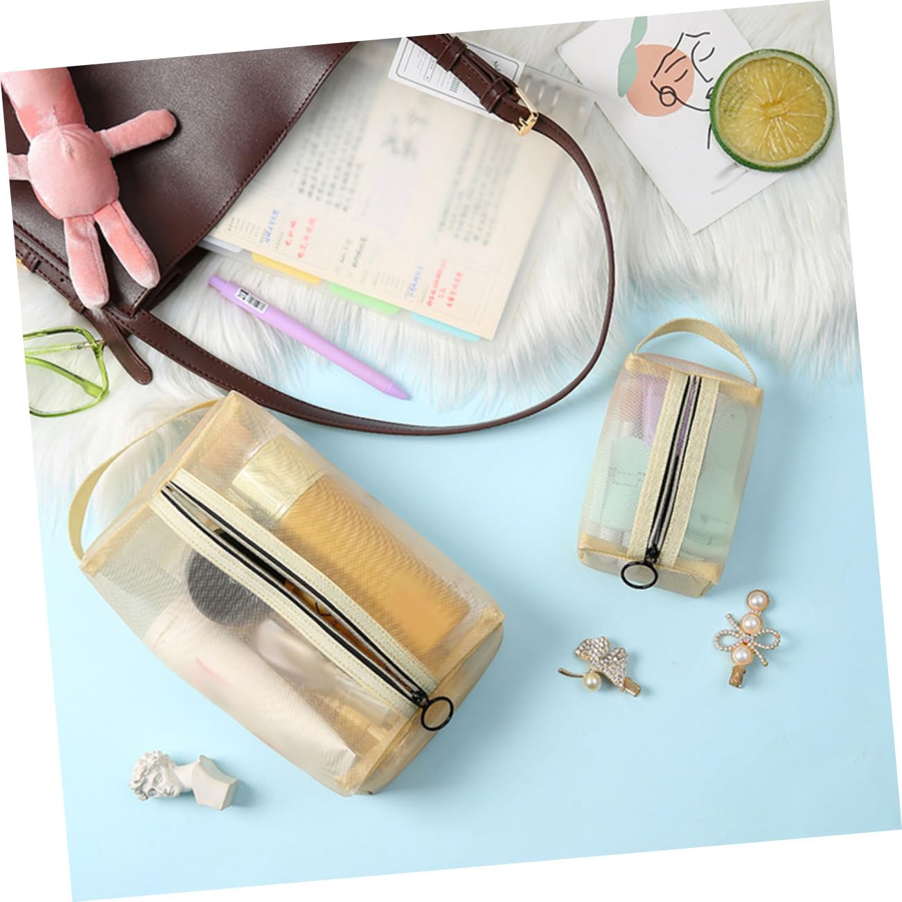 minkissy 3juegos Bolsa De Maquillaje Multifuncional Neceser De Transpirable y para Cosméticos De Color Melocotón para Almacenar Maquillaje y Artículos De Aseo Personal
