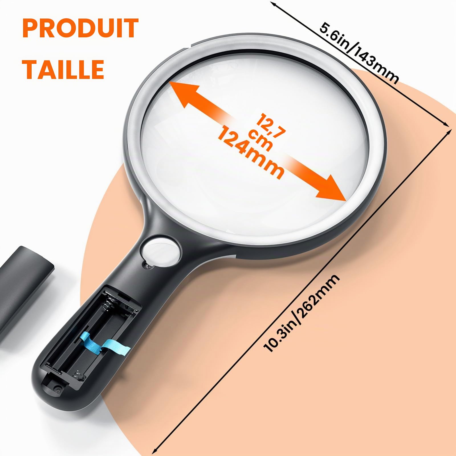 Loupe Grossissante 130 mm 20x30x avec 24 LED et Lampe UV pour Lecture