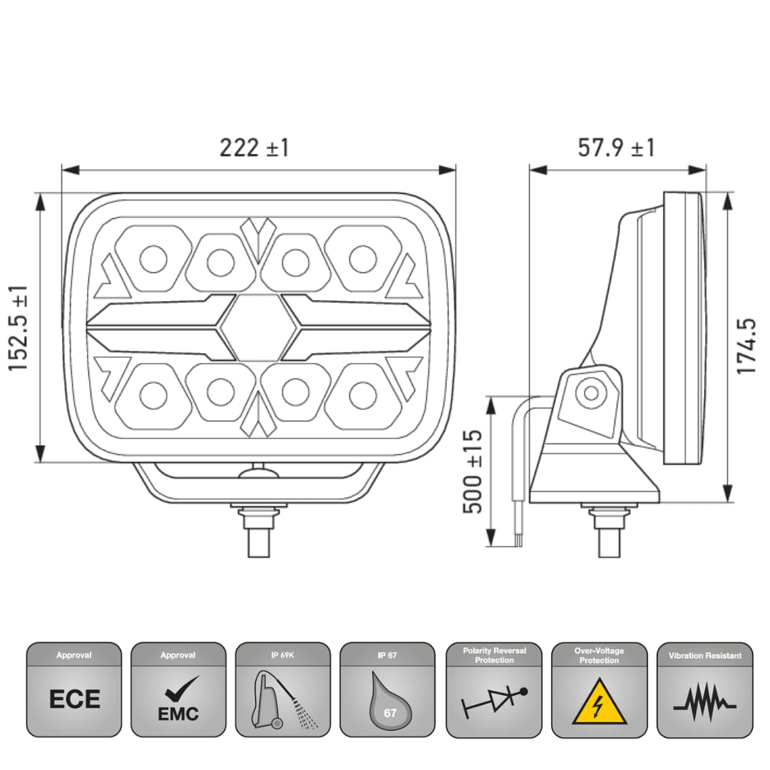 HELLA VALUEFIT LED Reflektor dalekosiężny - Blade Chrome RE 9" - 12V / 24V - prostokątny - Liczba referencyjna: 25 - przezroczysty - Kolor światła: biały/bursztyn - 1FJ 357 199-081