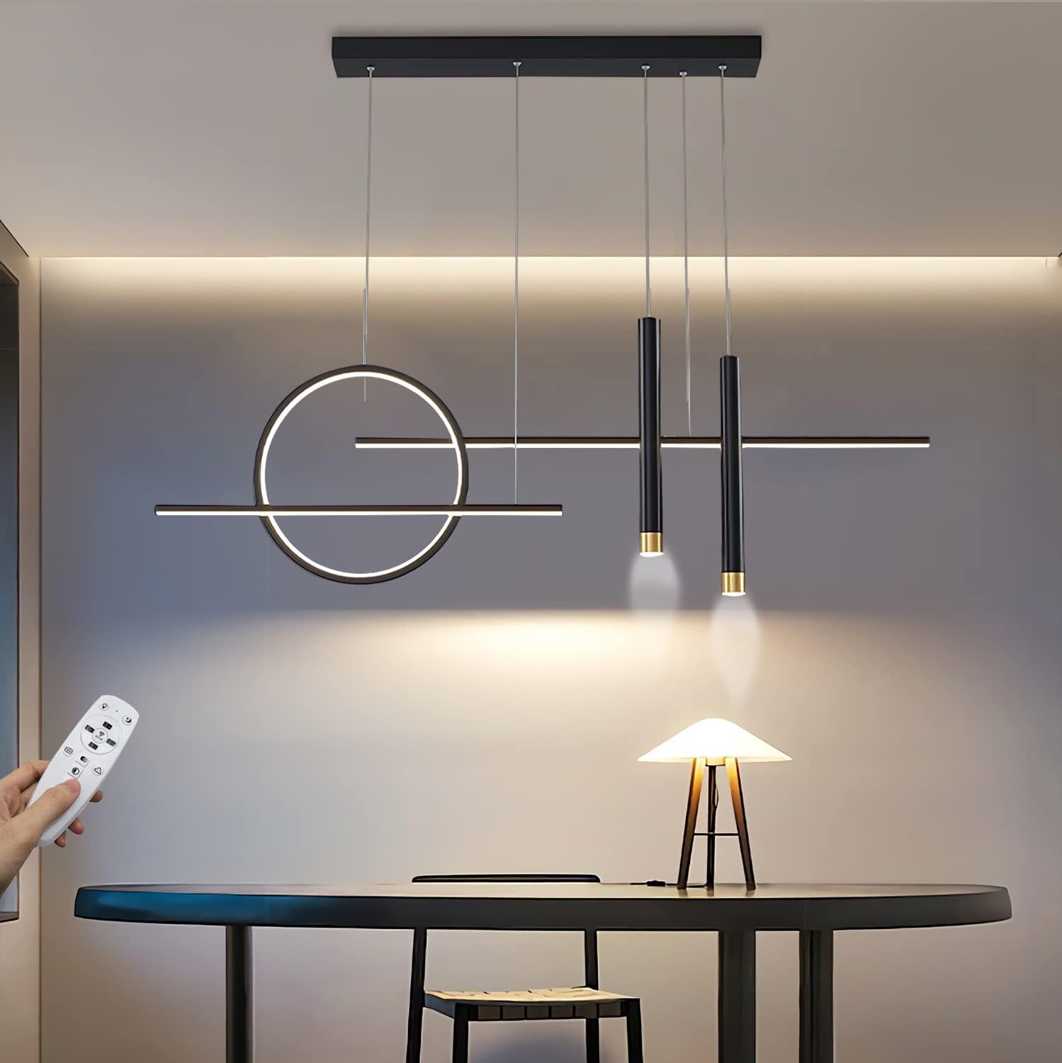 LED Chandeliers , Led Pendant Lamp Dining Table Gold/Black Hanging Lamp Living Room Dimmable with Remote Control Restaurant Light Modern Design for Dining Room Pendant Lamp Bar Chandelier 100cm 64w