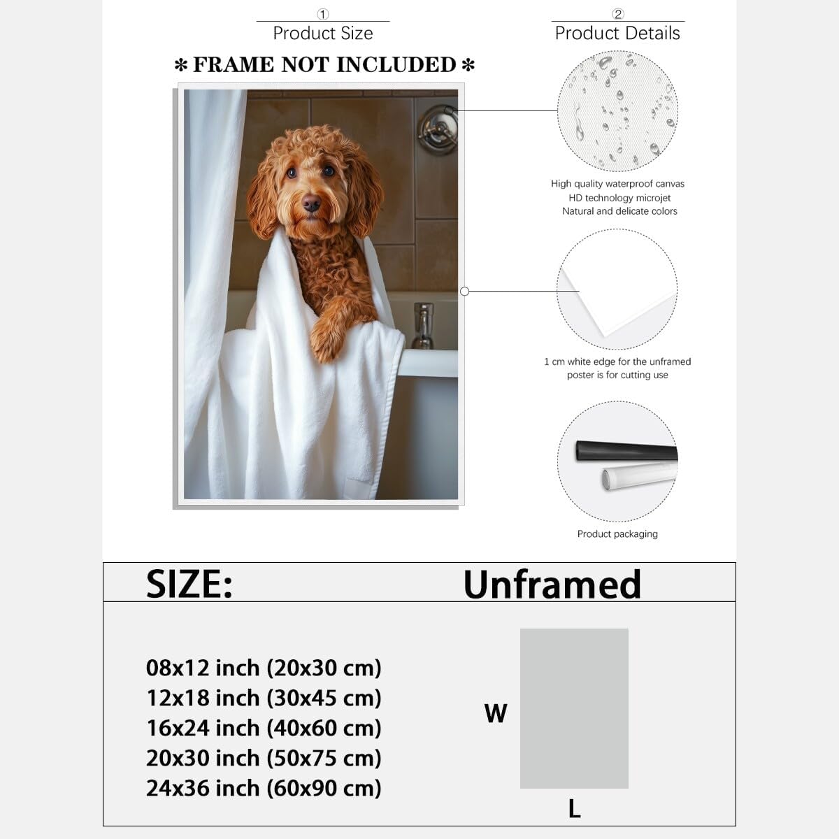 Funny Bathroom Canvas Print Wall Art Dog Posters Goldendoodle In Shower Humor Animal Poster Picture Trendy Bathroom Decor For Dog Lovers Home Wall decor Cute Wall Prints 12x18inch Unframed style-2-Unframed 12L" x 18W"