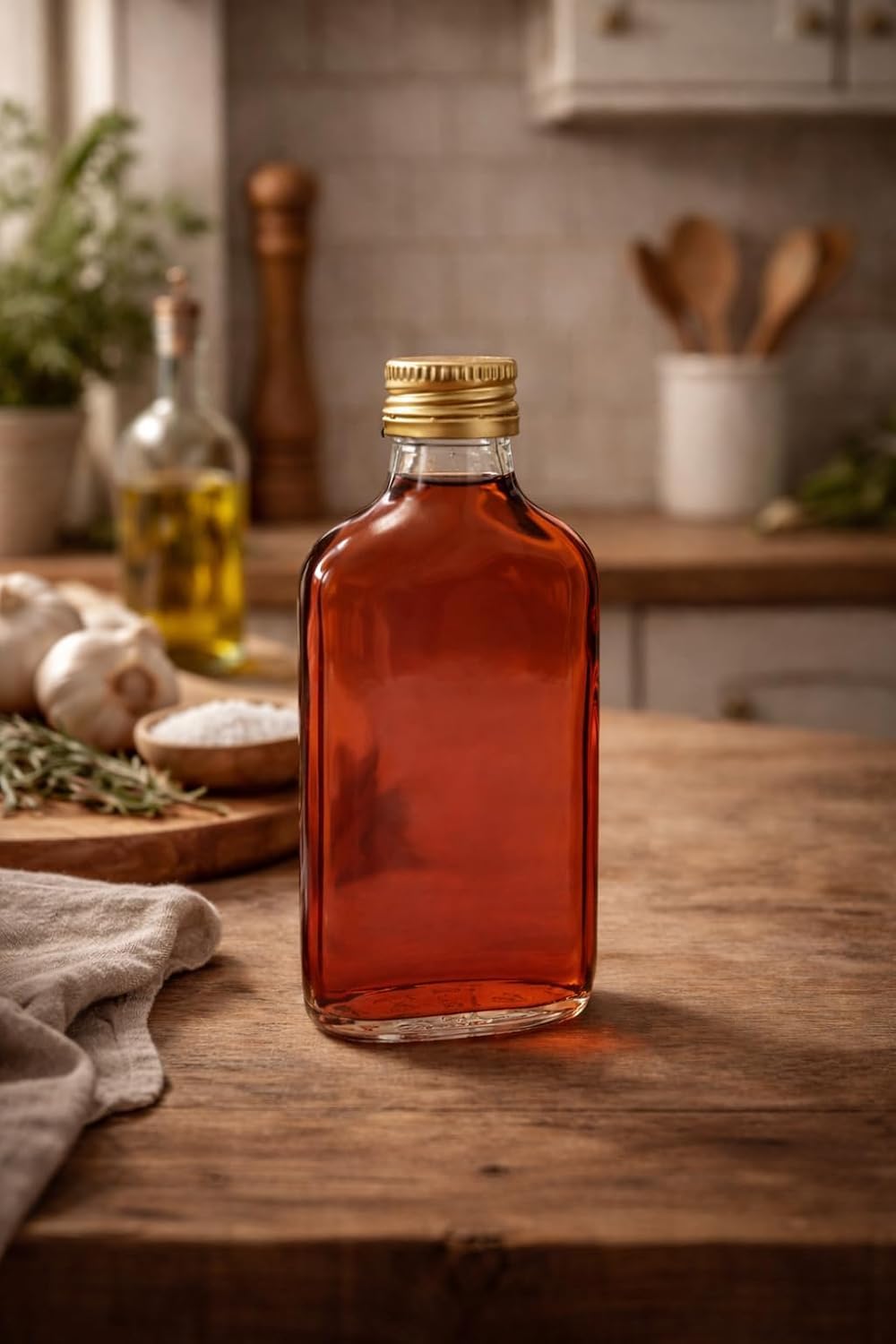 made in home - Bouteilles en verre vides de 200 ml avec bouchon à vis doré, 0,2 l, bouteilles d'alcool, vinaigre (50)