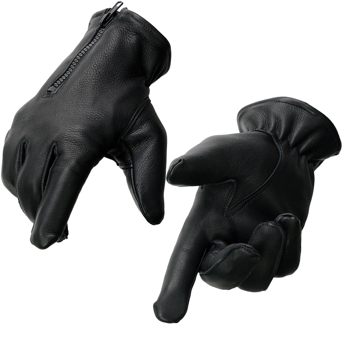 Milwaukee Leather SH866 Mens Thermal Lined USA Deerskin Leather Black Motorcycle Gloves w Zipper Closure