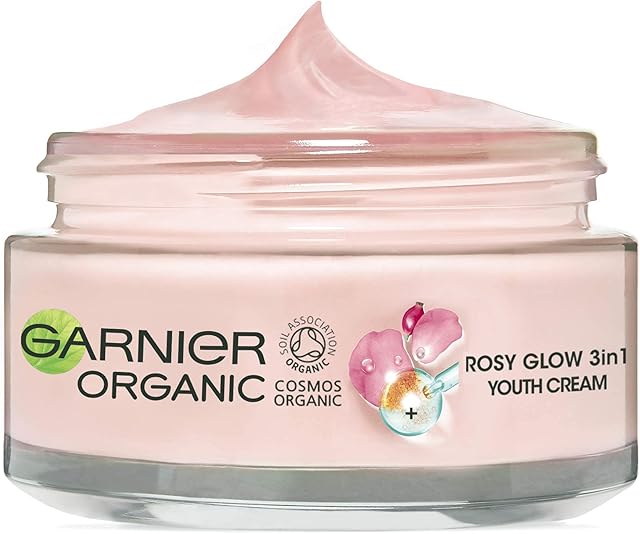 Garnier Organic Rosy Glow 3in1 Youth Cream 50ml, For Radiant and Glowing Skin, With Rosehip Seed Oil and Brightening Vitamin C, Vegan Formula, Suitable For All Skin Types