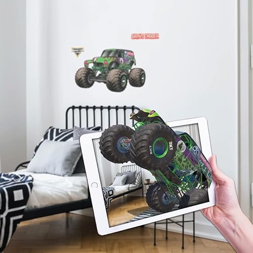 Miniatura 1 de Wall Palz Monster Jam Grave Digger - Calcomanías de pared de Monster Jam con interacción de realidad aumentada 3D, decoraciones de pared de 28