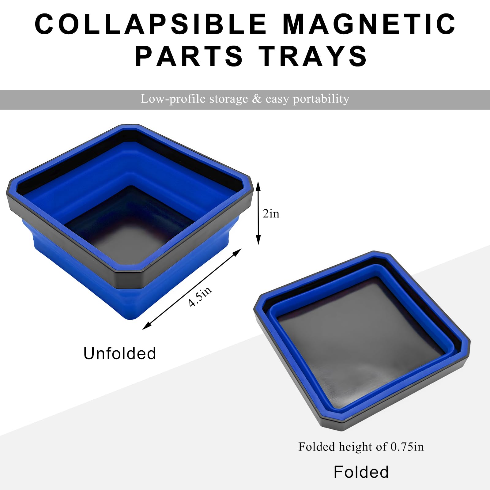 Vassoio magnetico pieghevole per parti, 11,4 cm, ciotole pieghevoli in silicone con base magnetica su entrambi i lati, organizer per parti per bulloni, dadi, rondelle, spilli, viti, accessori